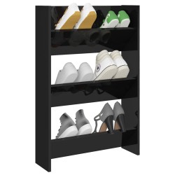 Armoire à chaussures murale noir brillant bois d'ingénierie 