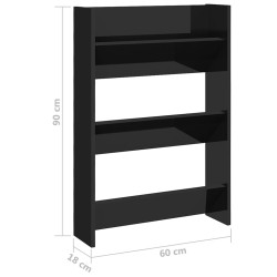 Armoire à chaussures murale noir brillant bois d'ingénierie 