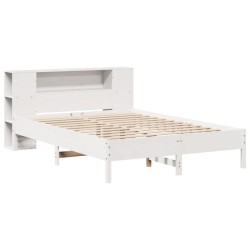 Lit bibliothèque sans matelas blanc 120x200 cm bois pin massif 