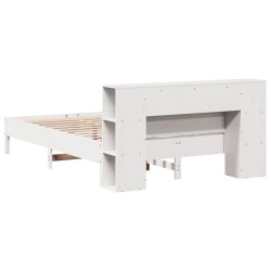 Lit bibliothèque sans matelas blanc 120x200 cm bois pin massif 
