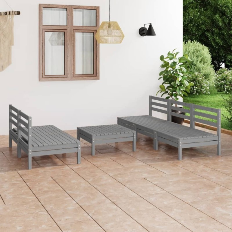 Salon de jardin 6 pcs Gris Bois de pin massif Salon de jardin 6 pcs Gris Bois de pin massif
