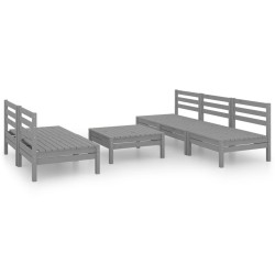 Salon de jardin 6 pcs Gris Bois de pin massif 