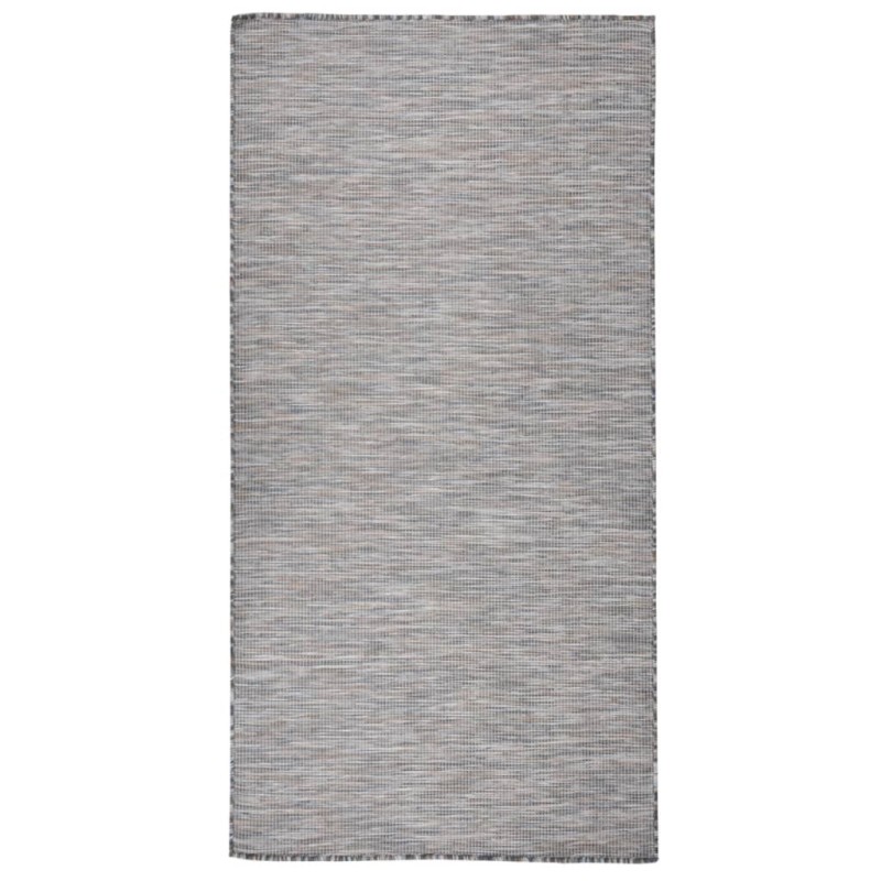 Tapis à tissage plat d'extérieur 100x200 cm Marron et bleu 