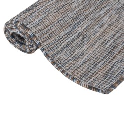 Tapis à tissage plat d'extérieur 100x200 cm Marron et bleu 