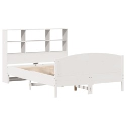 Lit bibliothèque sans matelas blanc 135x190 cm bois pin massif 