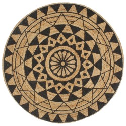 Tapis fait à la main Jute avec imprimé noir 90 cm 
