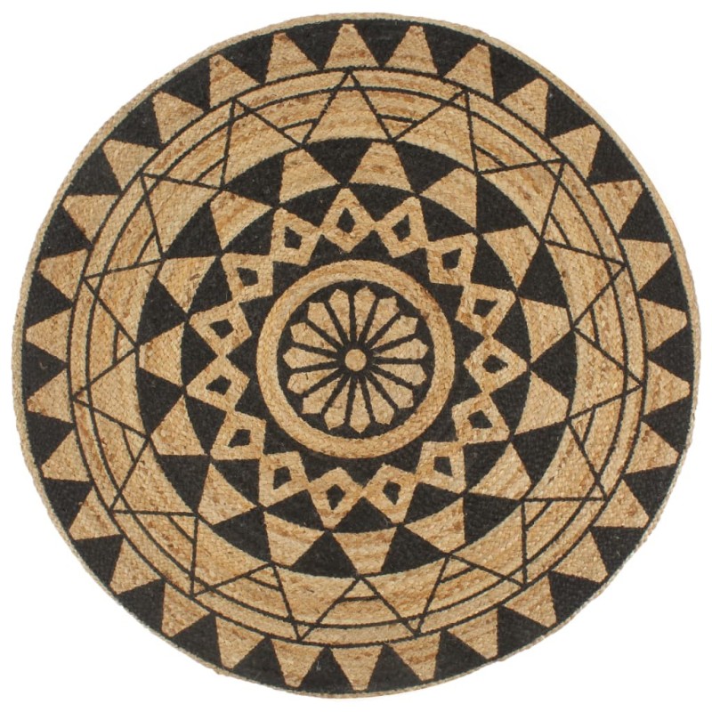 Tapis fait à la main Jute avec imprimé noir 90 cm Tapis fait à la main Jute avec imprimé noir 90 cm