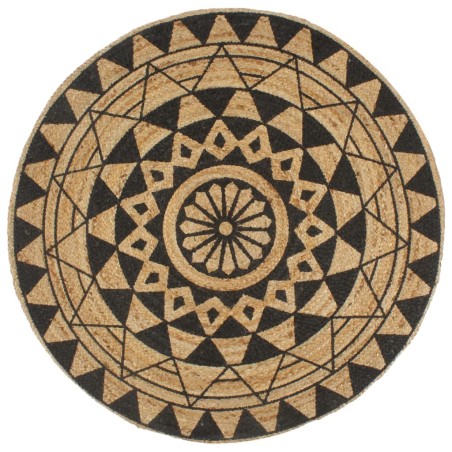 Tapis fait à la main Jute avec imprimé noir 90 cm 