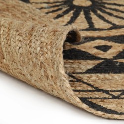 Tapis fait à la main Jute avec imprimé noir 90 cm 