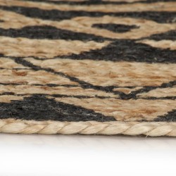 Tapis fait à la main Jute avec imprimé noir 90 cm 