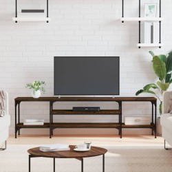 Meuble TV chêne marron 161x35x45 cm bois d'ingénierie et fer 