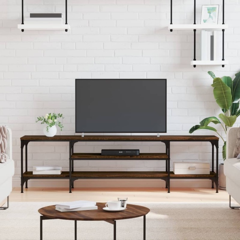 Meuble TV chêne marron 161x35x45 cm bois d'ingénierie et fer 