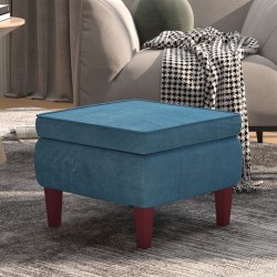 Tabouret avec pieds en bois Bleu Velours 