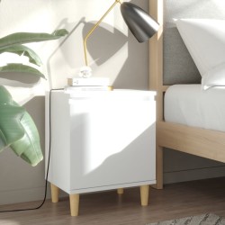 Table de chevet avec pieds en bois massif Blanc 40x30x50 cm 