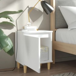 Table de chevet avec pieds en bois massif Blanc 40x30x50 cm 