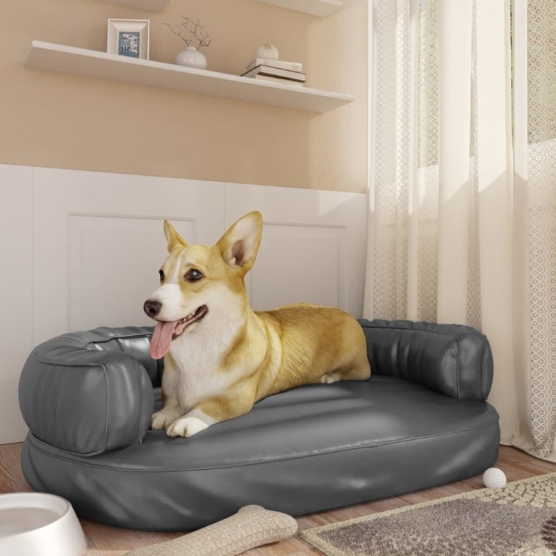 Lit pour chien ergonomique Mousse Gris 88x65 cm Similicuir 