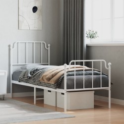 Cadre de lit métal sans matelas avec pied de lit blanc 75x190cm 
