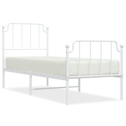 Cadre de lit métal sans matelas avec pied de lit blanc 75x190cm 