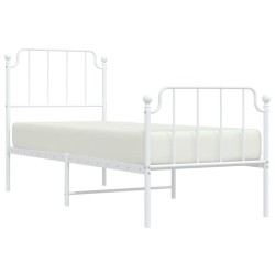 Cadre de lit métal sans matelas avec pied de lit blanc 75x190cm 