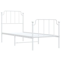 Cadre de lit métal sans matelas avec pied de lit blanc 75x190cm 