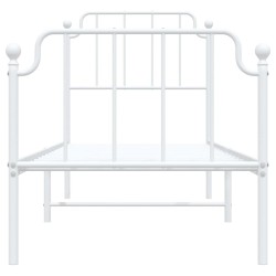 Cadre de lit métal sans matelas avec pied de lit blanc 75x190cm 