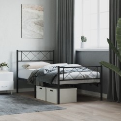 Cadre de lit métal sans matelas avec pied de lit noir 107x203cm 