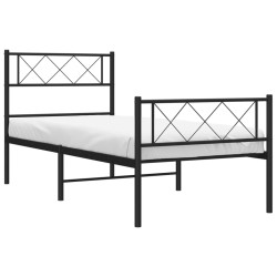 Cadre de lit métal sans matelas avec pied de lit noir 107x203cm 