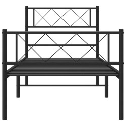 Cadre de lit métal sans matelas avec pied de lit noir 107x203cm 