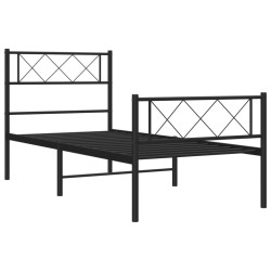 Cadre de lit métal sans matelas avec pied de lit noir 107x203cm 