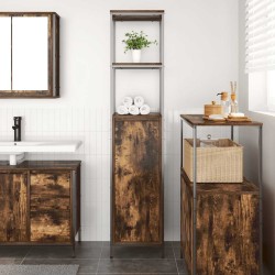 Meuble de salle de bain avec étagères chêne fumé 36x35x165 cm 