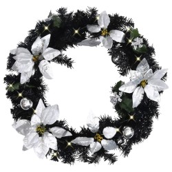 Couronne de Noël avec lumières LED Noir 60 cm PVC 