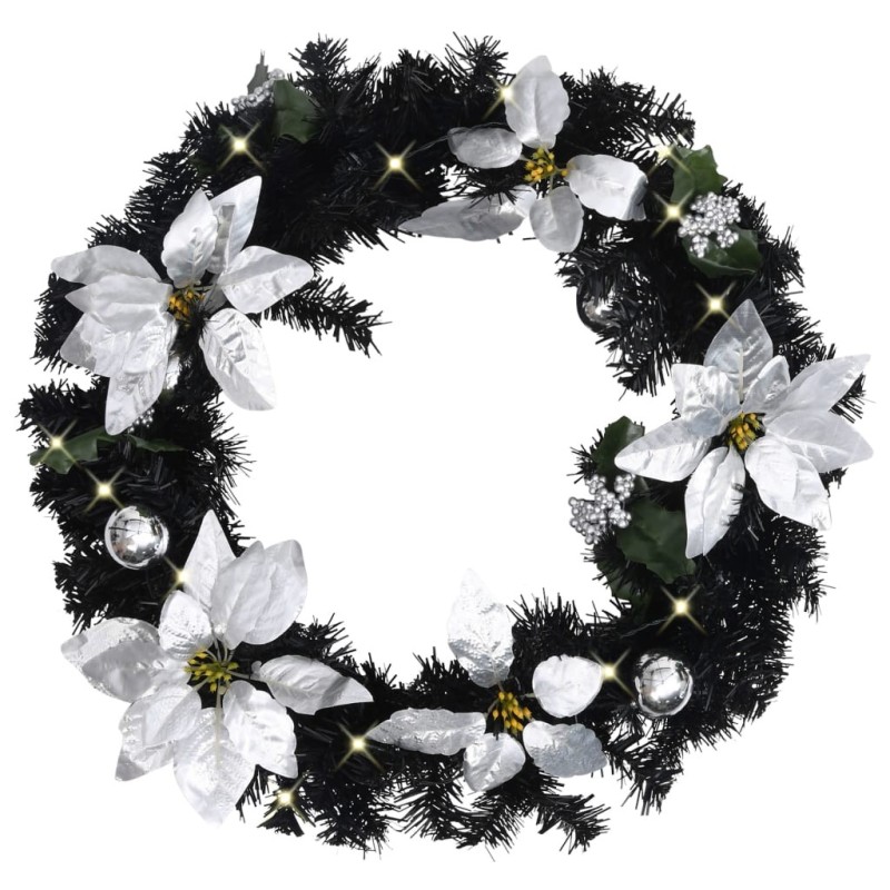 Couronne de Noël avec lumières LED Noir 60 cm PVC 