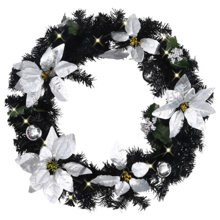 Couronne de Noël avec lumières LED Noir 60 cm PVC 