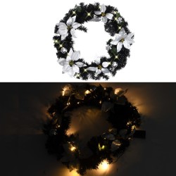 Couronne de Noël avec lumières LED Noir 60 cm PVC 