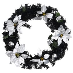 Couronne de Noël avec lumières LED Noir 60 cm PVC 