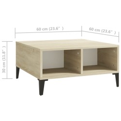 Table basse blanc et chêne sonoma 60x60x30 cm bois d'ingénierie 