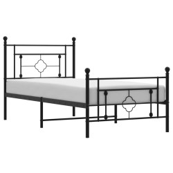 Cadre de lit métal sans matelas avec pied de lit noir 90x190 cm 