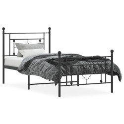 Cadre de lit métal sans matelas avec pied de lit noir 90x190 cm 