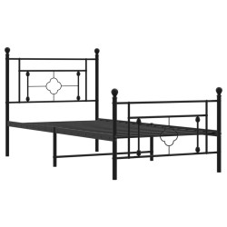 Cadre de lit métal sans matelas avec pied de lit noir 90x190 cm 