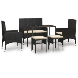 Salon de jardin 6 pcs avec coussins Noir Résine tressée 