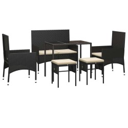 Salon de jardin 6 pcs avec coussins Noir Résine tressée 