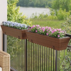Jardinières avec crochets 2 pcs marron résine tressée 