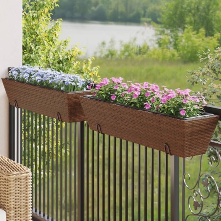 Jardinières avec crochets 2 pcs marron résine tressée 