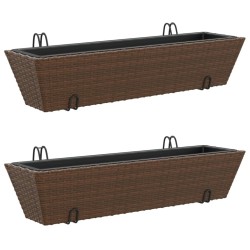 Jardinières avec crochets 2 pcs marron résine tressée 