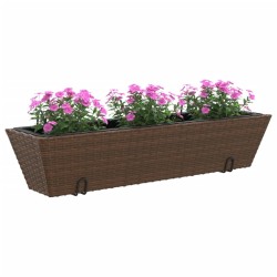 Jardinières avec crochets 2 pcs marron résine tressée 