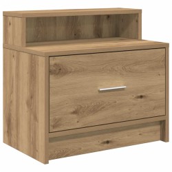 Table de chevet avec tiroir chêne artisanal 51x31x47 cm 