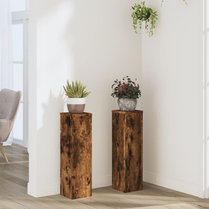 Supports pour plantes 2 pcs chêne fumé bois d'ingénierie 
