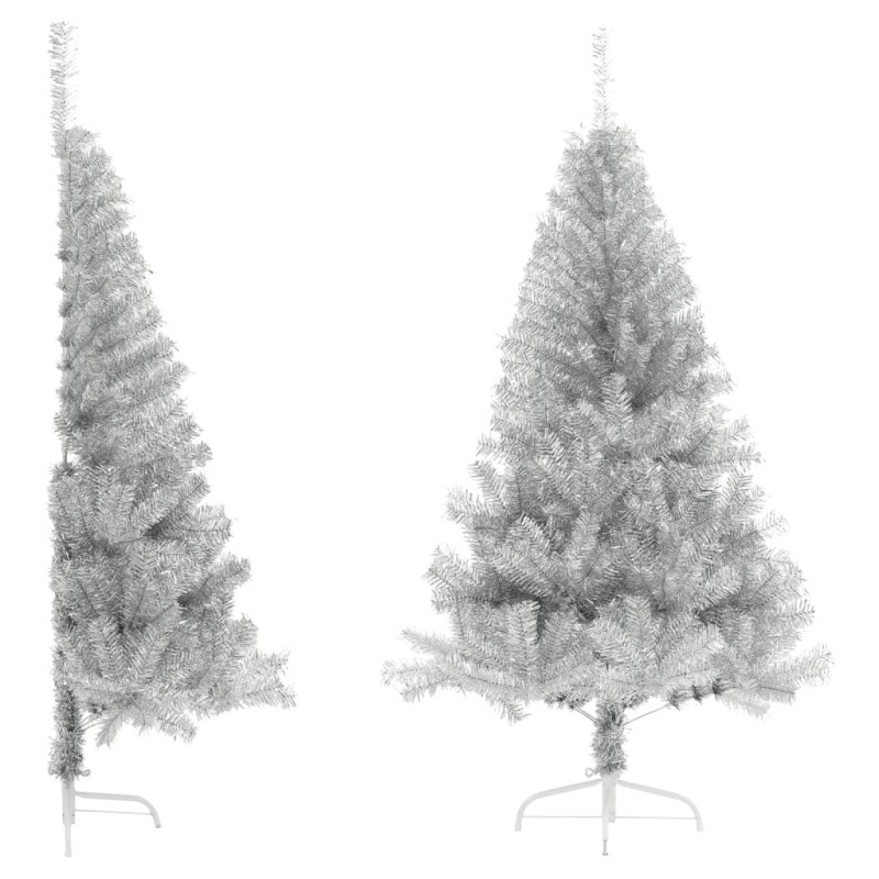 Demi sapin de Noël artificiel avec support argenté 180 cm PET Demi sapin de Noël artificiel avec support argenté 180 cm PET