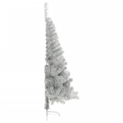 Demi sapin de Noël artificiel avec support argenté 180 cm PET 