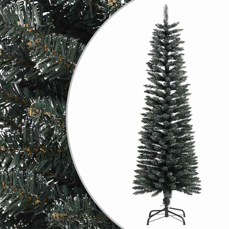 Sapin de Noël artificiel mince avec support Vert 150 cm PVC 